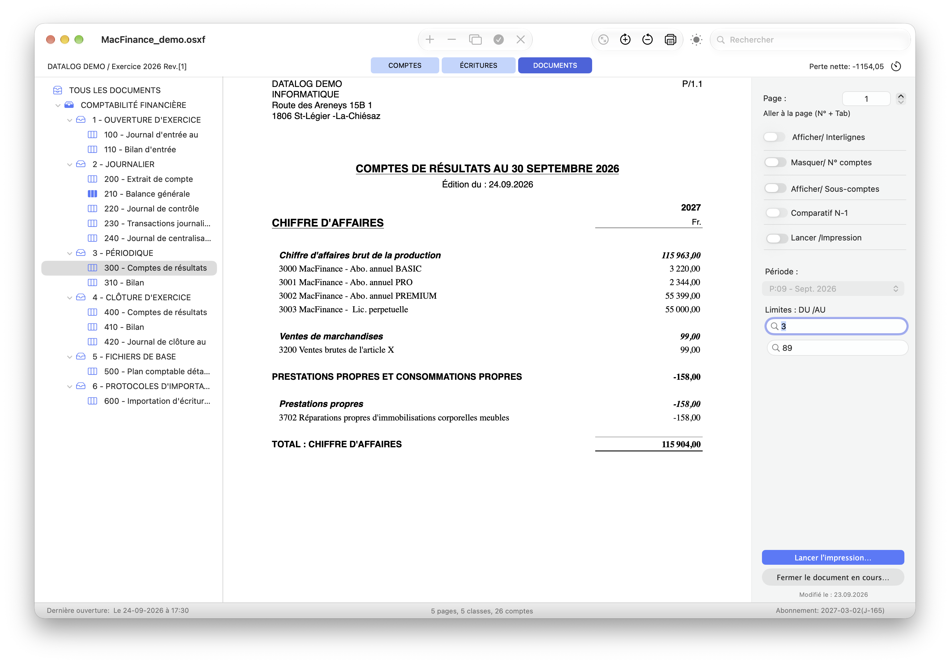 Comptes de résultats dans MacFinance